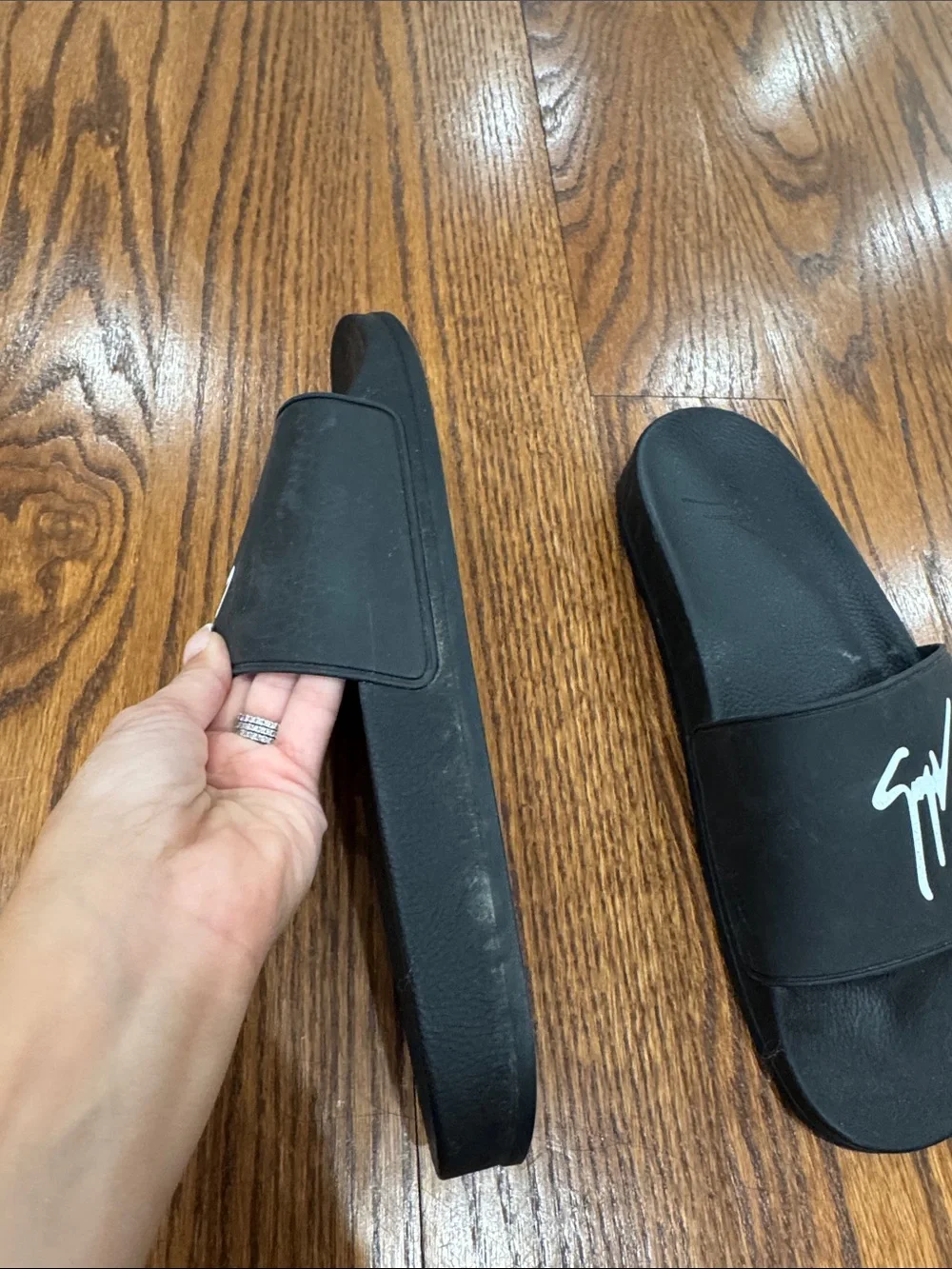 Giuseppe Zanotti Black Slide Sandals with White Signature Logo